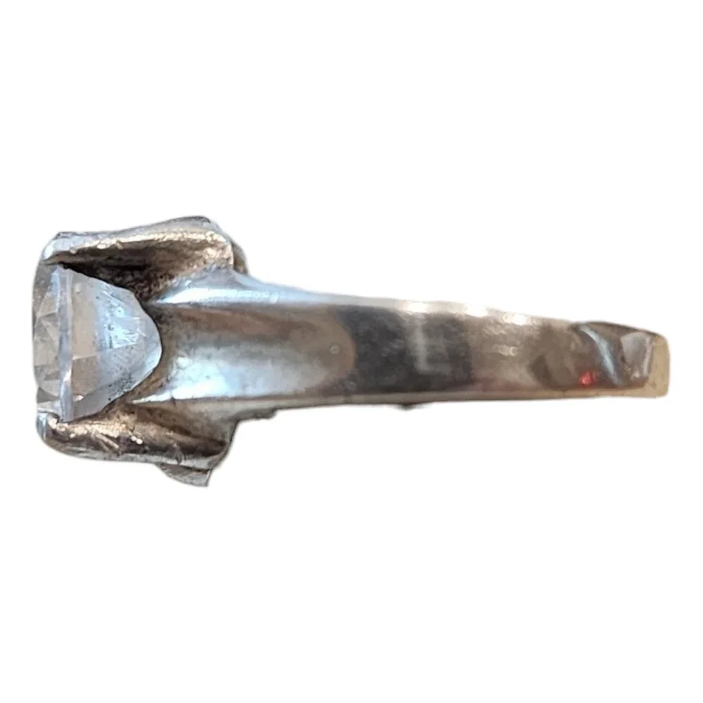 Vintage Mexico Cocktail Ring Sterling Silver 925 Size 5.75 Clear Cubic Zirconia